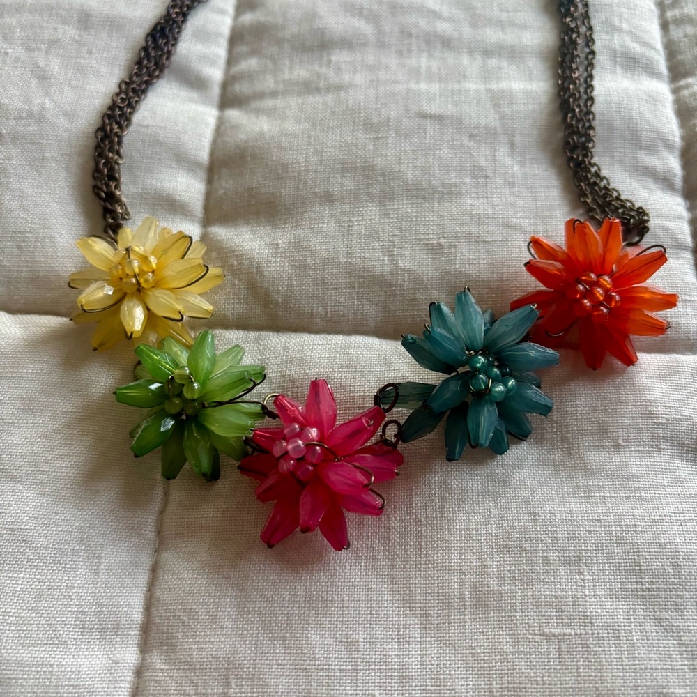 Colorful Floral Cluster Statement Necklace - Multi-Color